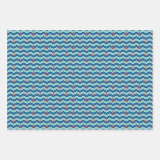 Nautical Chevron Pattern Inpakpapier Vel (Voorkant 3)