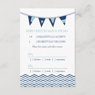 Nautical Chevron Waves met Love Banner RSVP-kaart RSVP Kaartje