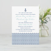 Nautical Chevron Waves Wedding Invitation Kaart (Staand voorkant)