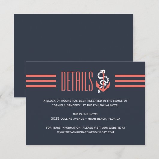 Nautical Chic Wedding Enclosure Card Informatiekaartje (Voorkant / Achterkant)
