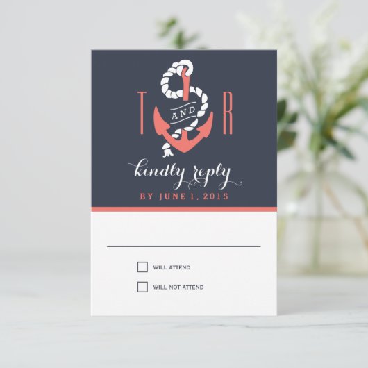 Nautical Chic Wedding Response / RSVP-kaarten RSVP Kaartje (Staand voorkant)