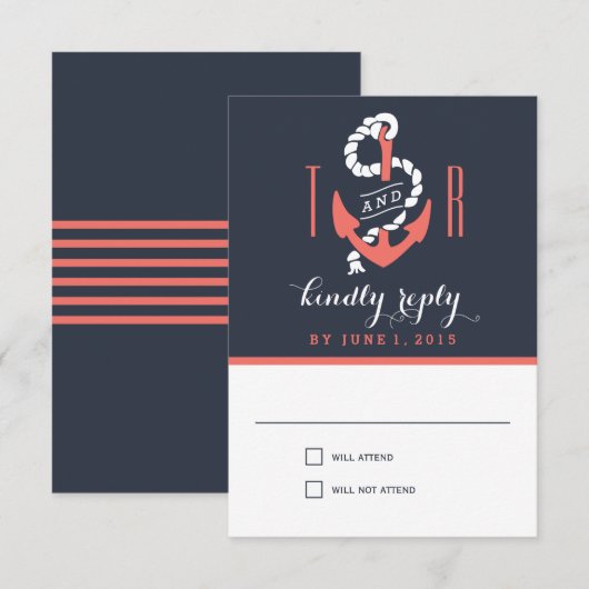 Nautical Chic Wedding Response / RSVP-kaarten RSVP Kaartje (Voorkant / Achterkant)