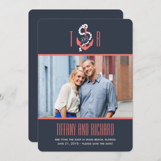Nautical Chic Wedding Save the Date Card (Voorkant / Achterkant)