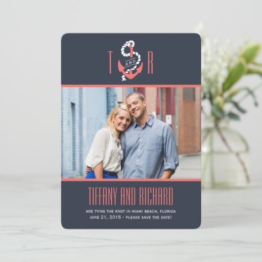 Nautical Chic Wedding Save the Date Card (Staand voorkant)
