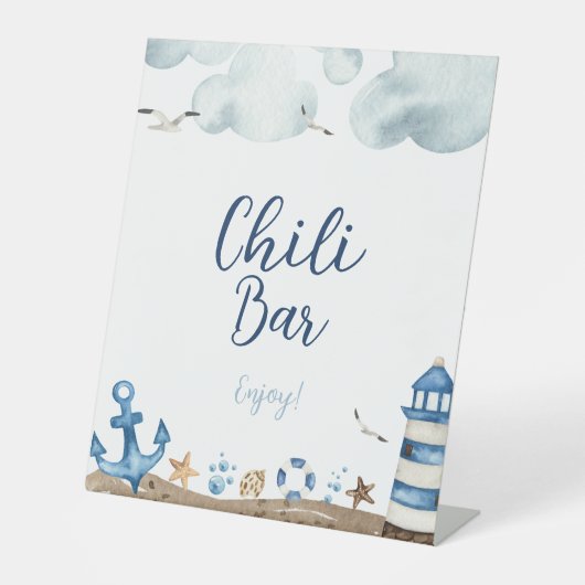 Nautical Chili Bar Baby shower Sign. Reclamebord Met Voetstuk (Voorkant)