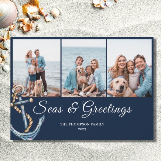 Nautical Christmas 3 Foto Flat Holiday Kaart