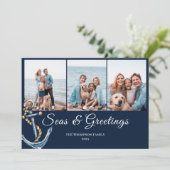 Nautical Christmas 3 Foto Flat Holiday Kaart (Staand voorkant)