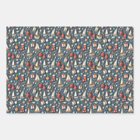 Nautical Christmas Gift Wrapping Paper  (Voorkant 3)