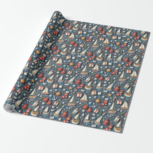 Nautical Christmas Gift Wrapping Paper Cadeaupapier (Uitgerold)