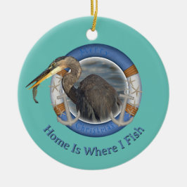 Nautical Christmas Heron Gevist Keramisch Ornament
