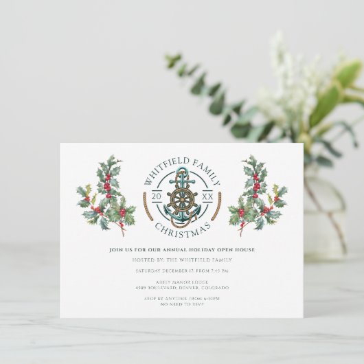 Nautical Christmas Holiday Open House Party Kaart (Staand voorkant)