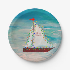 Nautical Christmas Sailboats harbor parade Papieren Bordje