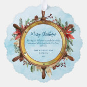 Nautical Christmas Ship Wheel Photo Ornament Kaart (Achterkant)