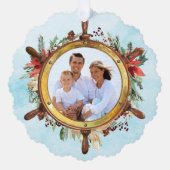 Nautical Christmas Ship Wheel Photo Ornament Kaart (Voorkant)