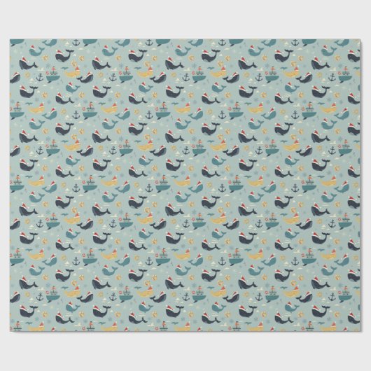 Nautical Christmas Wrapping Paper Featuring Whales Cadeaupapier (Vlak)