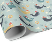 Nautical Christmas Wrapping Paper Featuring Whales Cadeaupapier (Rol Hoek)