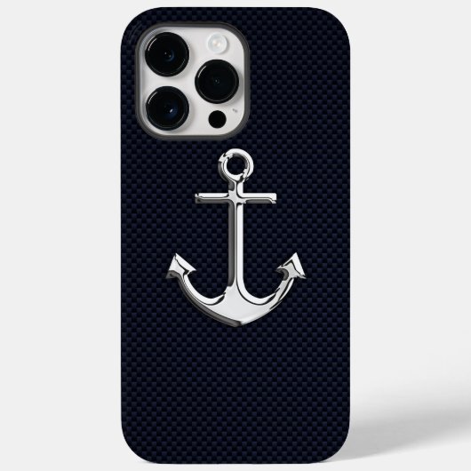 Nautical Chrome Anchor on Carbon Fibre Print Case-Mate iPhone Case (Achterkant)