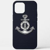 Nautical Chrome Anchor on Carbon Fibre Print Case-Mate iPhone Case (Achterkant)