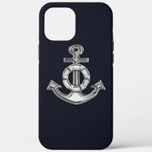 Nautical Chrome Anchor on Carbon Fibre Print iPhone 12 Pro Max Hoesje