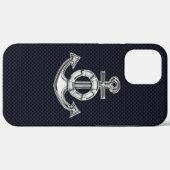 Nautical Chrome Anchor on Carbon Fibre Print Case-Mate iPhone Case (Achterkant (horizontaal))
