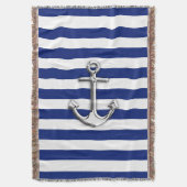Nautical Chrome Anchor on Navy Stripes Deken (Voorkant Verticaal)