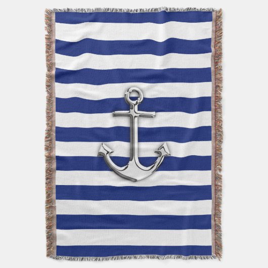 Nautical Chrome Anchor on Navy Stripes Deken (Voorkant Verticaal)