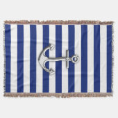 Nautical Chrome Anchor on Navy Stripes Deken (Voorkant)