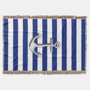 Nautical Chrome Anchor on Navy Stripes Deken