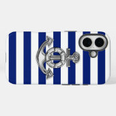 Nautical Chrome Anchor on Navy Stripes Print Case-Mate iPhone Case (Achterkant (horizontaal))