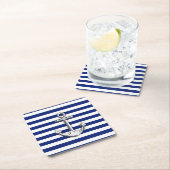 Nautical Chrome Anchor on Navy Stripes Print Kartonnen Onderzetters (Insitu)