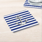 Nautical Chrome Anchor on Navy Stripes Print Kartonnen Onderzetters (Schuin)