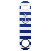 Nautical Chrome Anchor on Navy Stripes Speed Flessenopener (Voorkant)