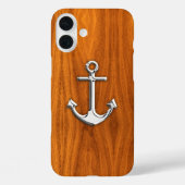 Nautical Chrome Anchor on Teak Wood Print Case-Mate iPhone Case (Achterkant)