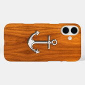 Nautical Chrome Anchor on Teak Wood Print Case-Mate iPhone Case (Achterkant (horizontaal))