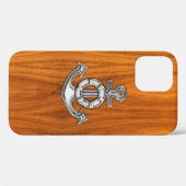 Nautical Chrome Anchor on Teak Wood Print Case-Mate iPhone Case (Achterkant (horizontaal))