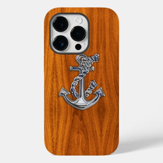 Nautical Chrome Anchor on Teak Wood Print Case-Mate iPhone Case (Achterkant)