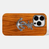 Nautical Chrome Anchor on Teak Wood Print Case-Mate iPhone Case (Achterkant (horizontaal))