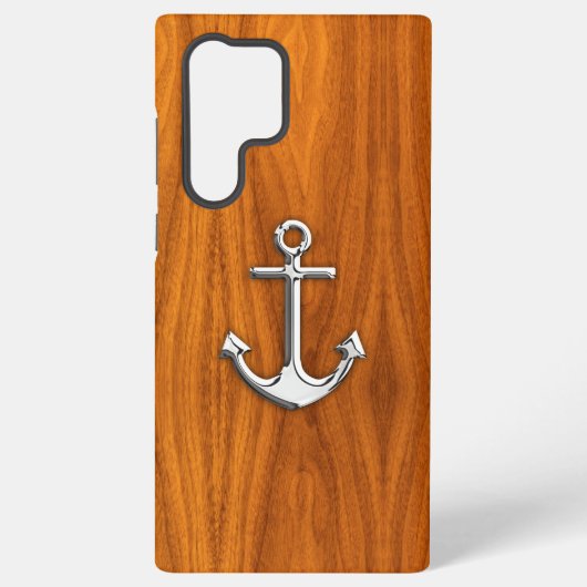 Nautical Chrome Anchor on Teak Wood Samsung Galaxy Hoesje (Achterkant)