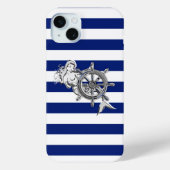 Nautical Chrome Mermaid on Navy Stripes Print Case-Mate iPhone Case (Achterkant)