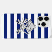 Nautical Chrome Pirate on Navy Stripes Print Case-Mate iPhone Case (Achterkant (horizontaal))