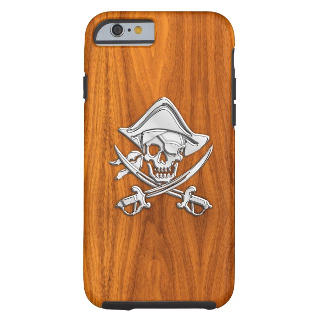 Nautical Chrome Pirate on Teak Wood Print Case-Mate iPhone Case (Achterkant)