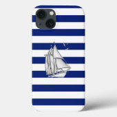 Nautical Chrome Sail Boat on Navy Stripes Print Case-Mate iPhone Case (Achterkant)