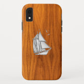 Nautical Chrome Sail Boat op Teak Wood Print Case-Mate iPhone Case (Achterkant)