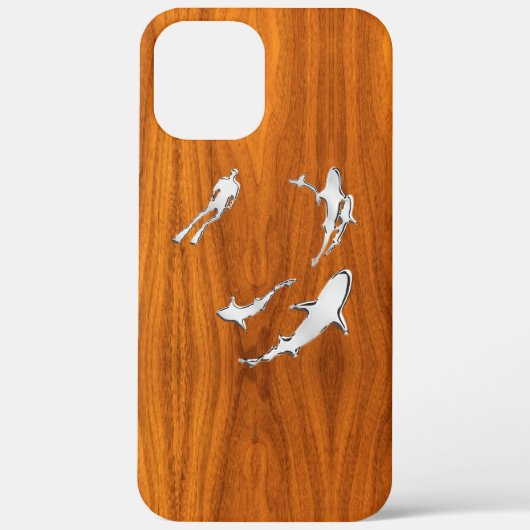 Nautical Chrome Sharks on Teak Wood Print Case-Mate iPhone Case (Achterkant)