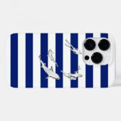 Nautical Chrome Sharks op Navy Stripes Print Case-Mate iPhone Case (Achterkant (horizontaal))