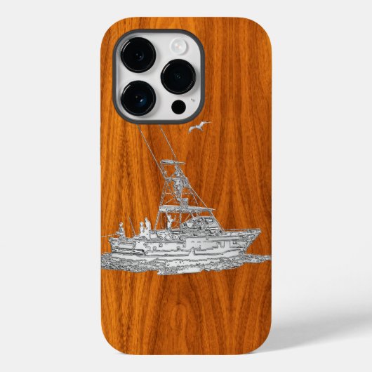 Nautical Chrome Sport Fishin on Teak Wood Print Case-Mate iPhone Case (Achterkant)