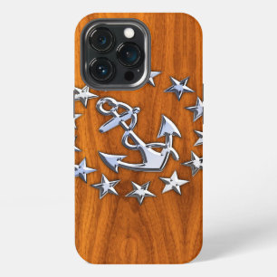 Nautical Chrome Yacht Vlag op Teak Wood Print iPhone 13 Pro Hoesje