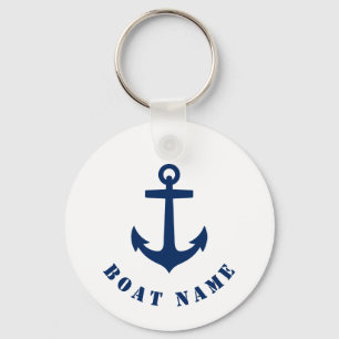 Nautical Classic Anchor Boat of Name Navy & White Sleutelhanger