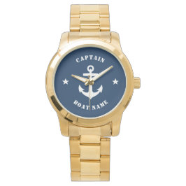 Nautical Classic Anchor Captain Boat Name Navy Horloge