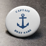 Nautical Classic Anchor Captain Boat Name Navy Ronde Button 5,7 Cm<br><div class="desc">Navy Blue Classic Nautical Anchor en uw persoonlijke naam van de boot en  kapitein Rank Button.</div>